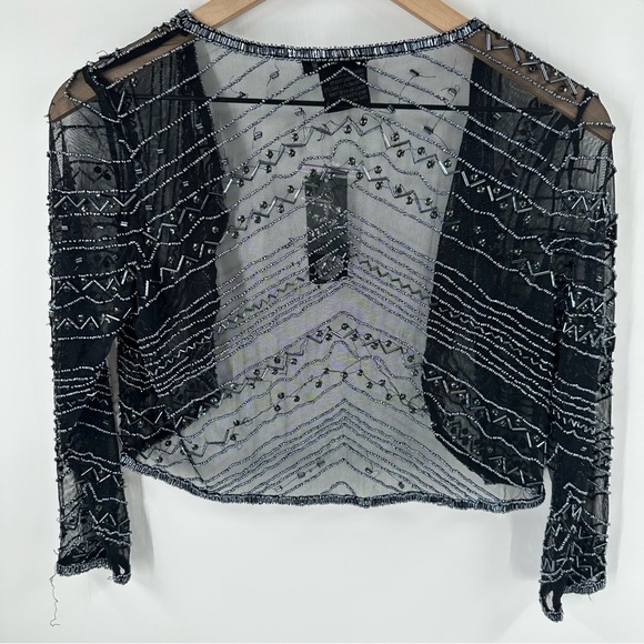 Pisarro Nights Beaded Bolero Shrug Evening Jacket Size 4 Black Mother of Bride - Picture 6 of 10